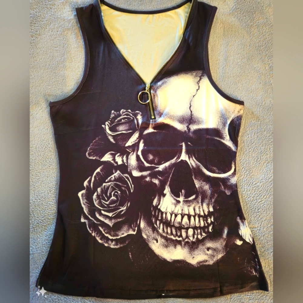 Women's Skull tank top with Zipper. Brand new. Never worn. Size L  NWOT